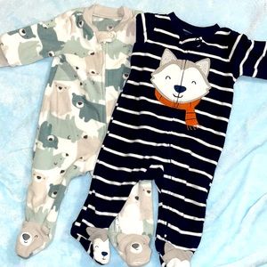 2pc bear and fox footed onesies